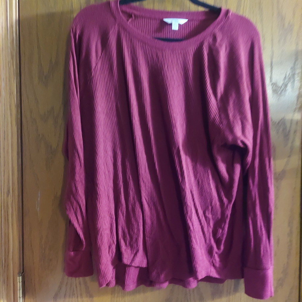 Time and Tru Women's Burgundy Maroon Long Sleeve Top Lg